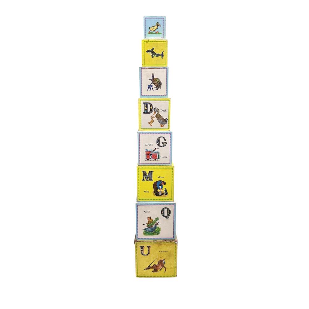 Playskool Golden Books Wood Nesting Boxes Alphabet Set‎ of 8-1950's RARE